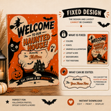Retro Halloween Welcome Sign Template | Editable Haunted House Party Sign