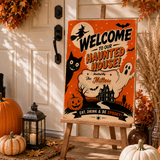 Retro Halloween Welcome Sign Template | Editable Haunted House Party Sign