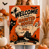 Retro Halloween Welcome Sign Template | Editable Haunted House Party Sign