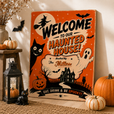 Retro Halloween Welcome Sign Template | Editable Haunted House Party Sign