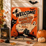 Retro Halloween Welcome Sign Template | Editable Haunted House Party Sign