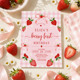 Berry First Birthday Invitation | Strawberry Birthday Invite | Editable Canva Template