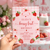 Berry First Birthday Invitation | Strawberry Birthday Invite | Editable Canva Template