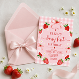 Berry First Birthday Invitation | Strawberry Birthday Invite | Editable Canva Template