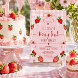 Berry First Birthday Invitation | Strawberry Birthday Invite | Editable Canva Template