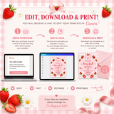 Berry First Birthday Invitation | Strawberry Birthday Invite | Editable Canva Template