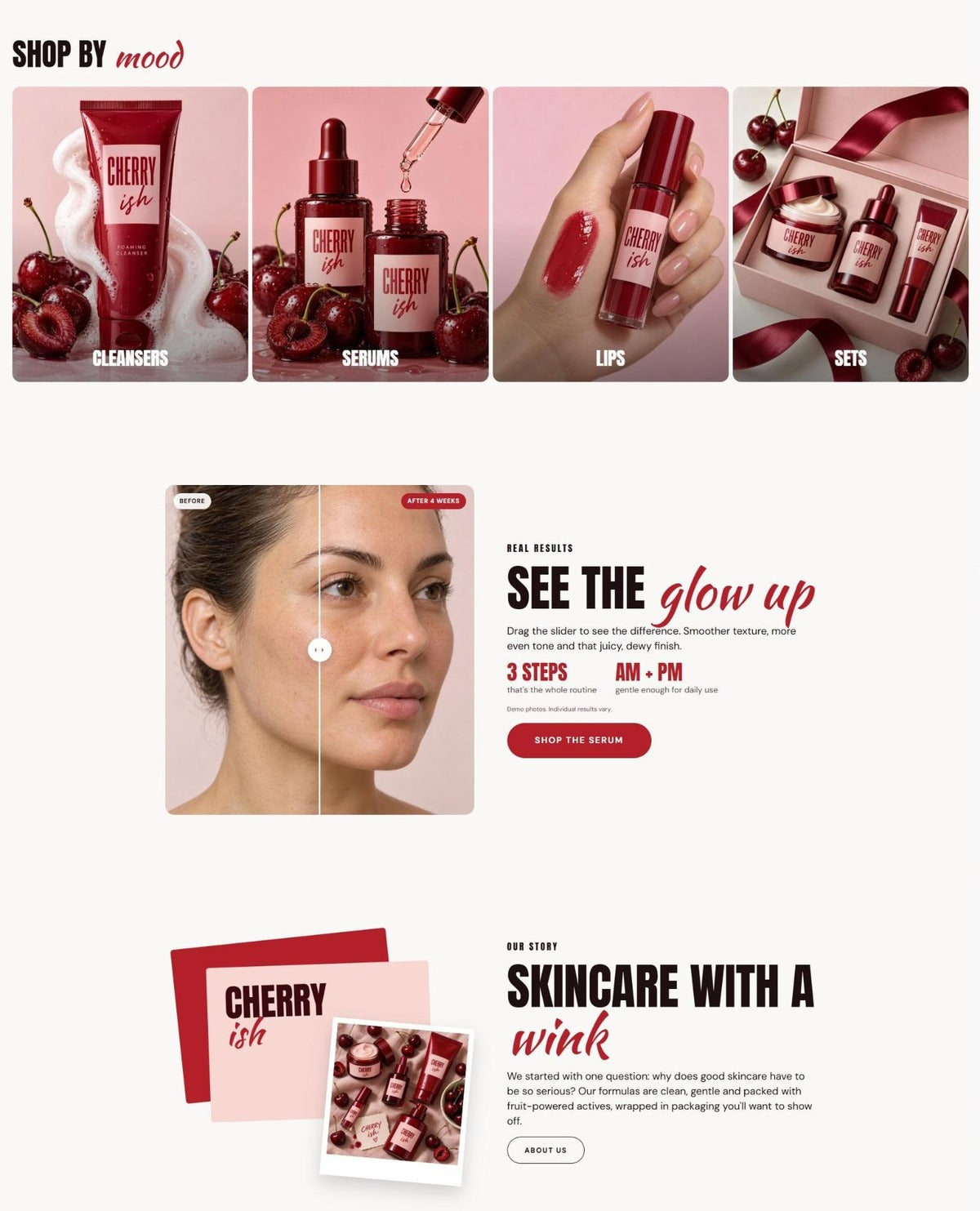 Cherry shop by mood and before/after slider #page