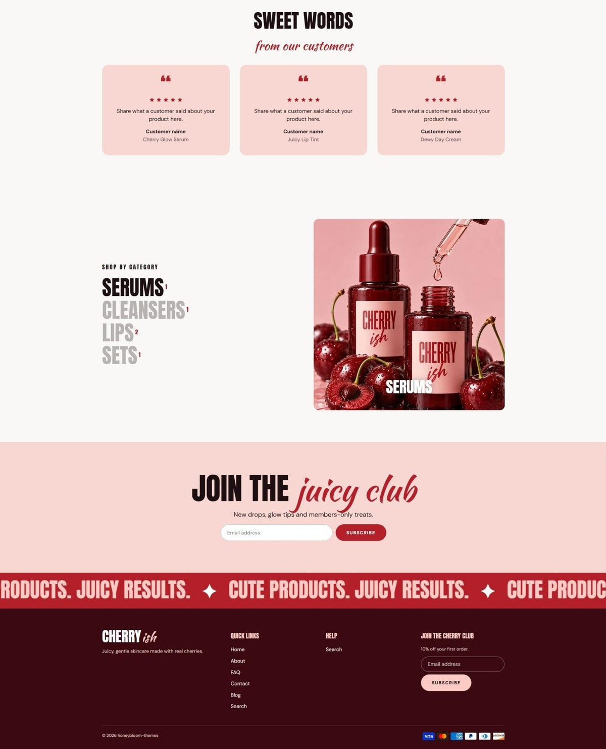 Cherry shop by category, newsletter and footer #page