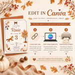 How to edit, download and print the Fall Fox birthday invitation template in Canva