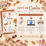 How to edit, download and print the Fall Fox birthday invitation template in Canva