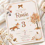 Fall Fox woodland birthday invite with autumn illustrations, 5x7 printable template