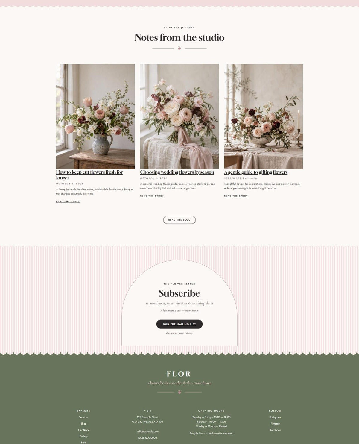 FLOR journal, newsletter and footer #page