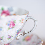Grandmillennial style Hammersley teacup and saucer with gold accents