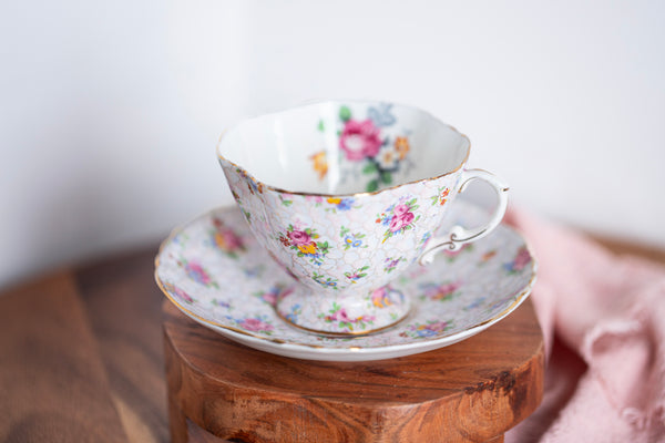 Vintage Hammersley Chintz Teacup and Saucer | English Bone China