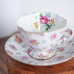 vintage Hammersley tea cup and saucer with colorful floral design
