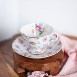 Cottagecore floral teacup and saucer set made in England by Hammersley