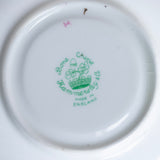 Close-up of a plate with 'Royal Crown Derby' branding on a white background