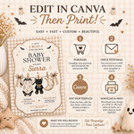 Canva template instructions explaining how to purchase, access, personalize and download the Little Boo invitation to print or send digitally.