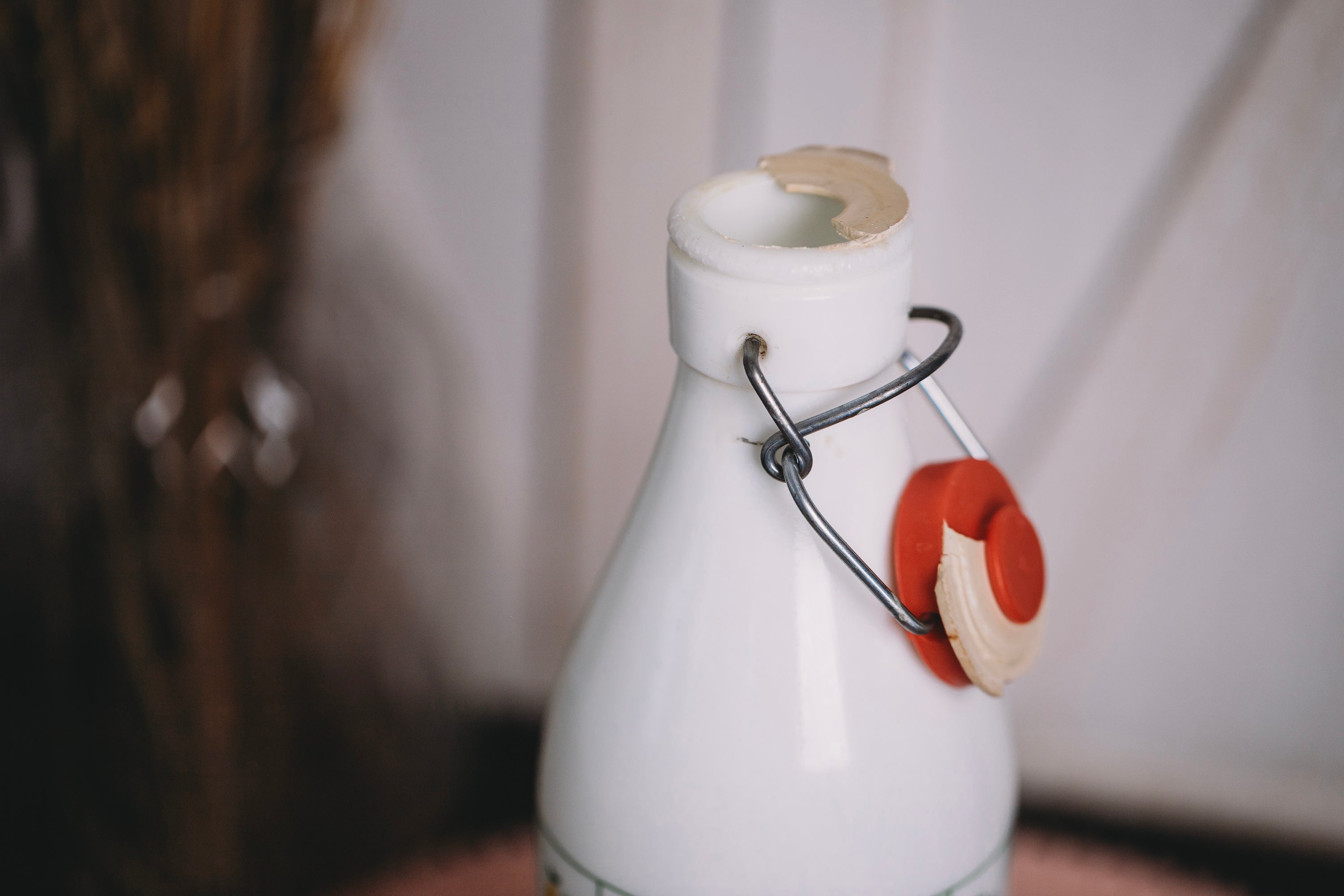 1970s Cerve Italian glass milk bottle close-up, ap open
