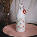 1970s  cerve Italian glass milk bottle close-up, ap open