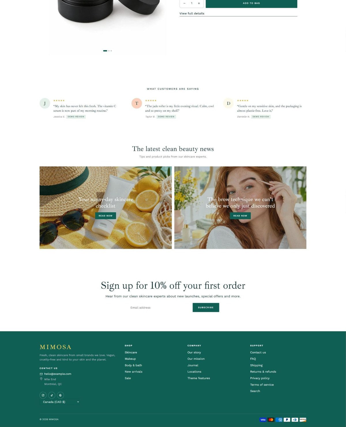 MIMOSA newsletter and footer #page