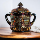 Early American Pattern Glass Northwood covered biscuit jar with iridescent finish