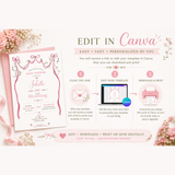 Canva template instructions explaining how to open the link, personalize the invitation, then download and print or send digitally.