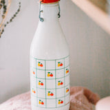Vintage Italian Glass Milk Bottle 1970s | Art Deco Design | Apple and Pear Motif