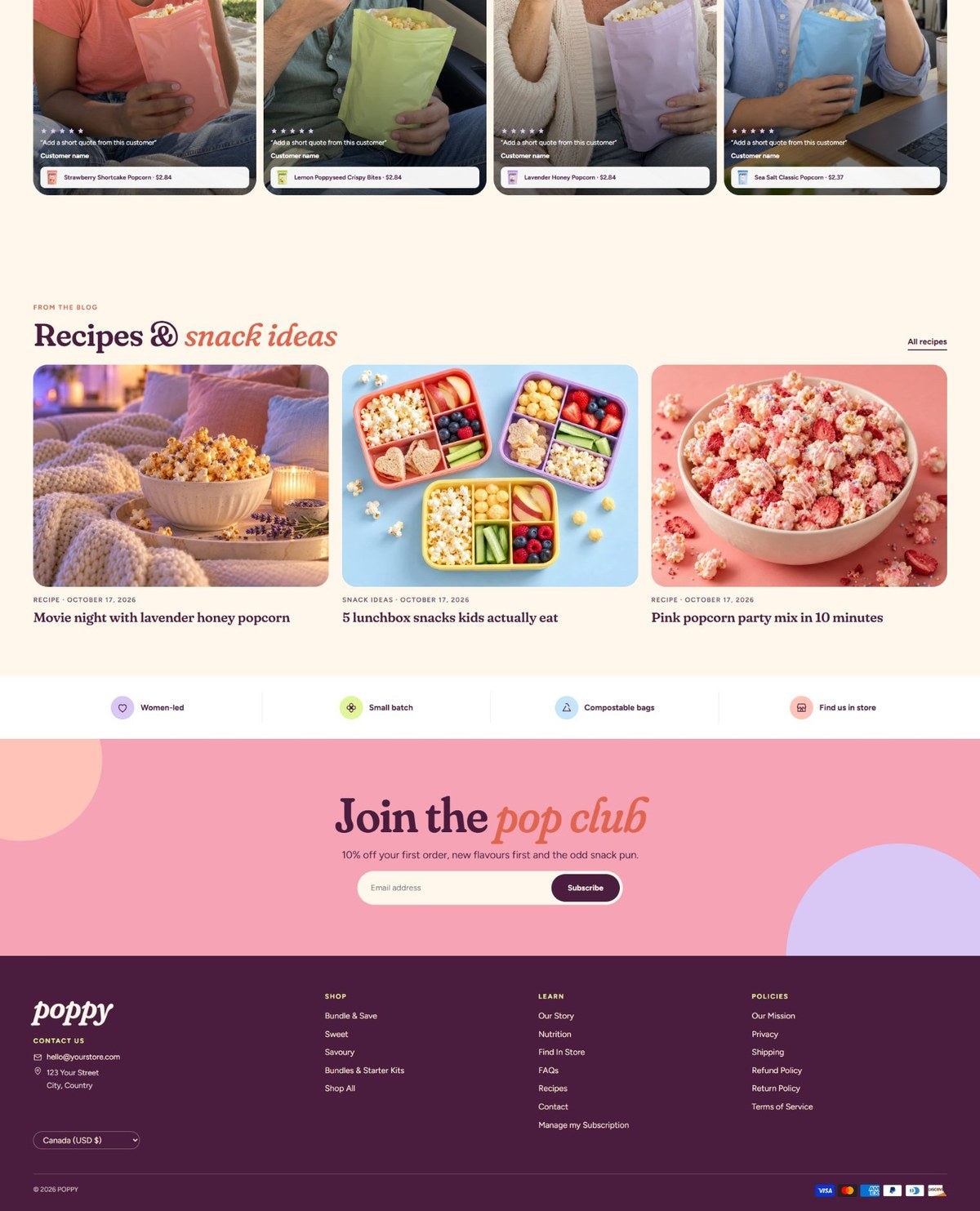 POPPY newsletter and footer #page