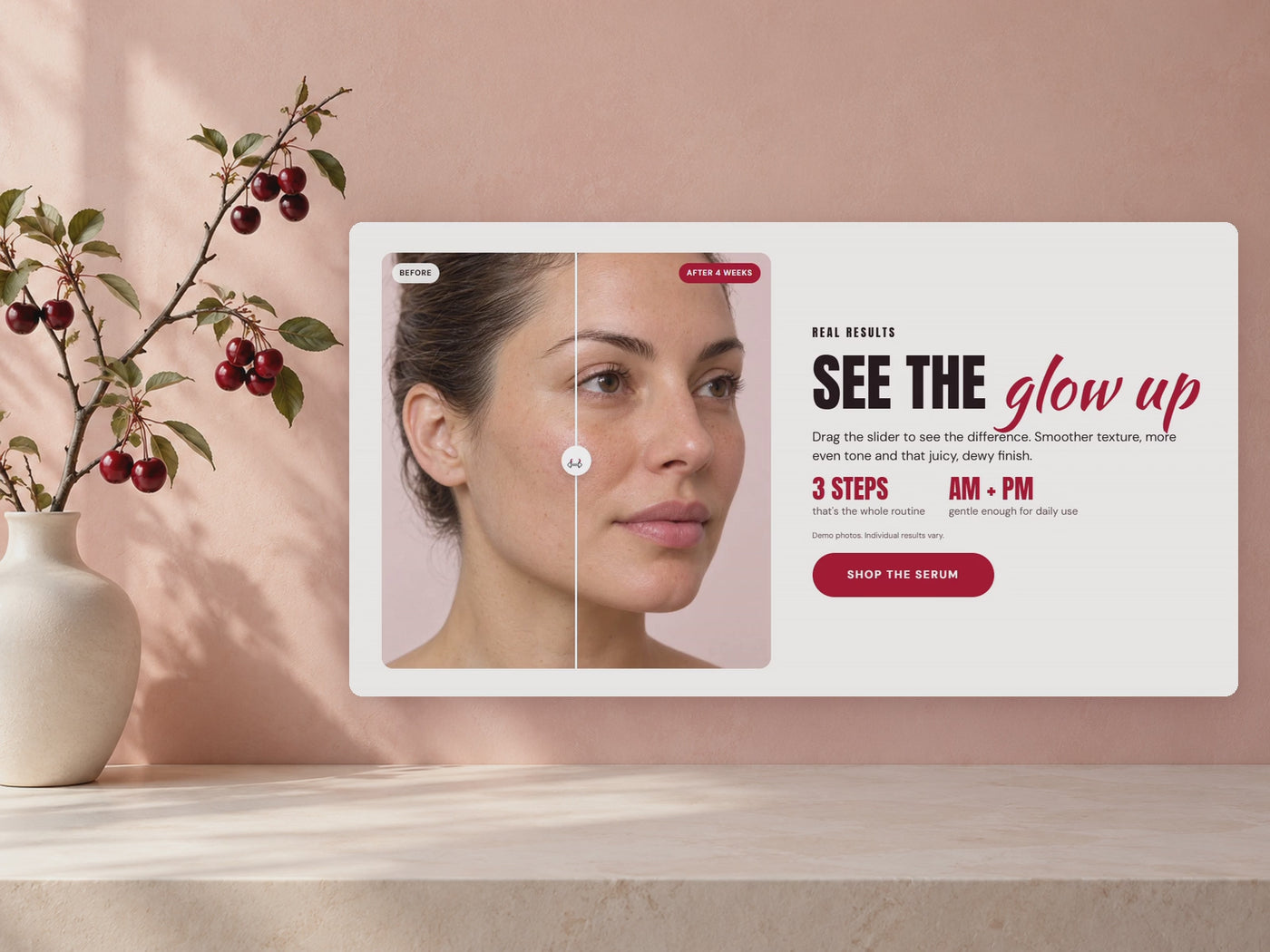 Show real results | Shoppers drag the slider to see the before and after. #feature