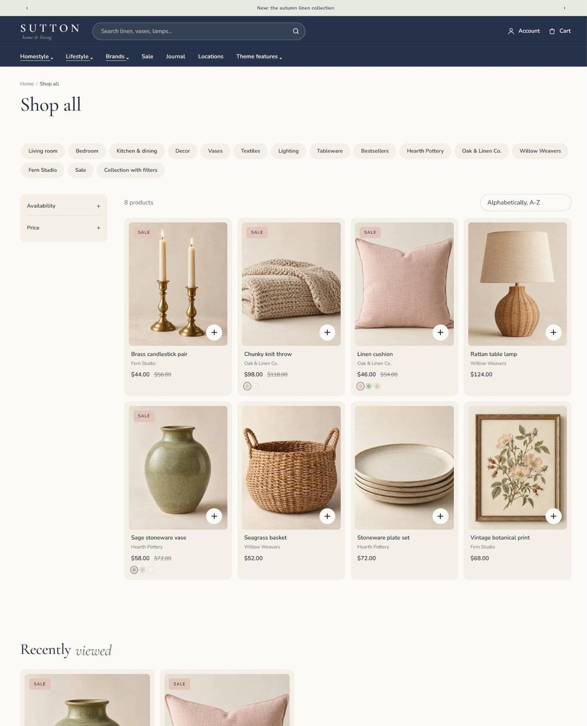 SUTTON shop all collection page with filters #page
