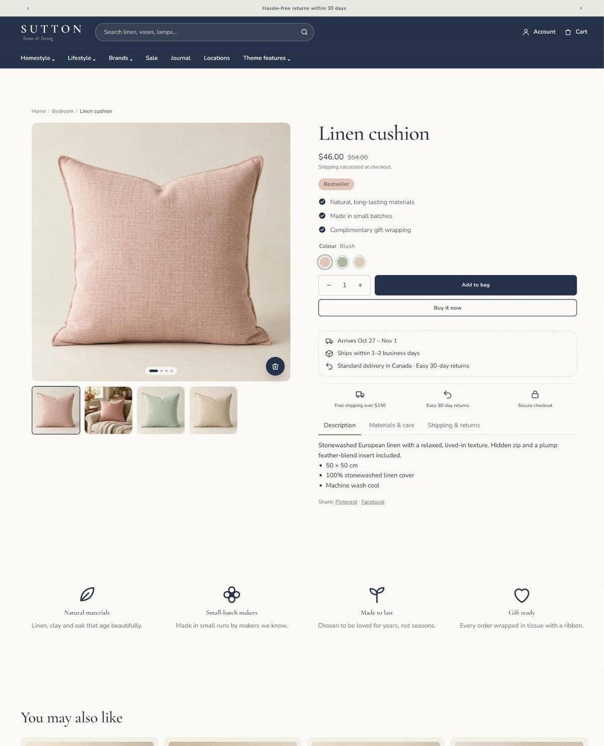 SUTTON product page with colour swatches #page