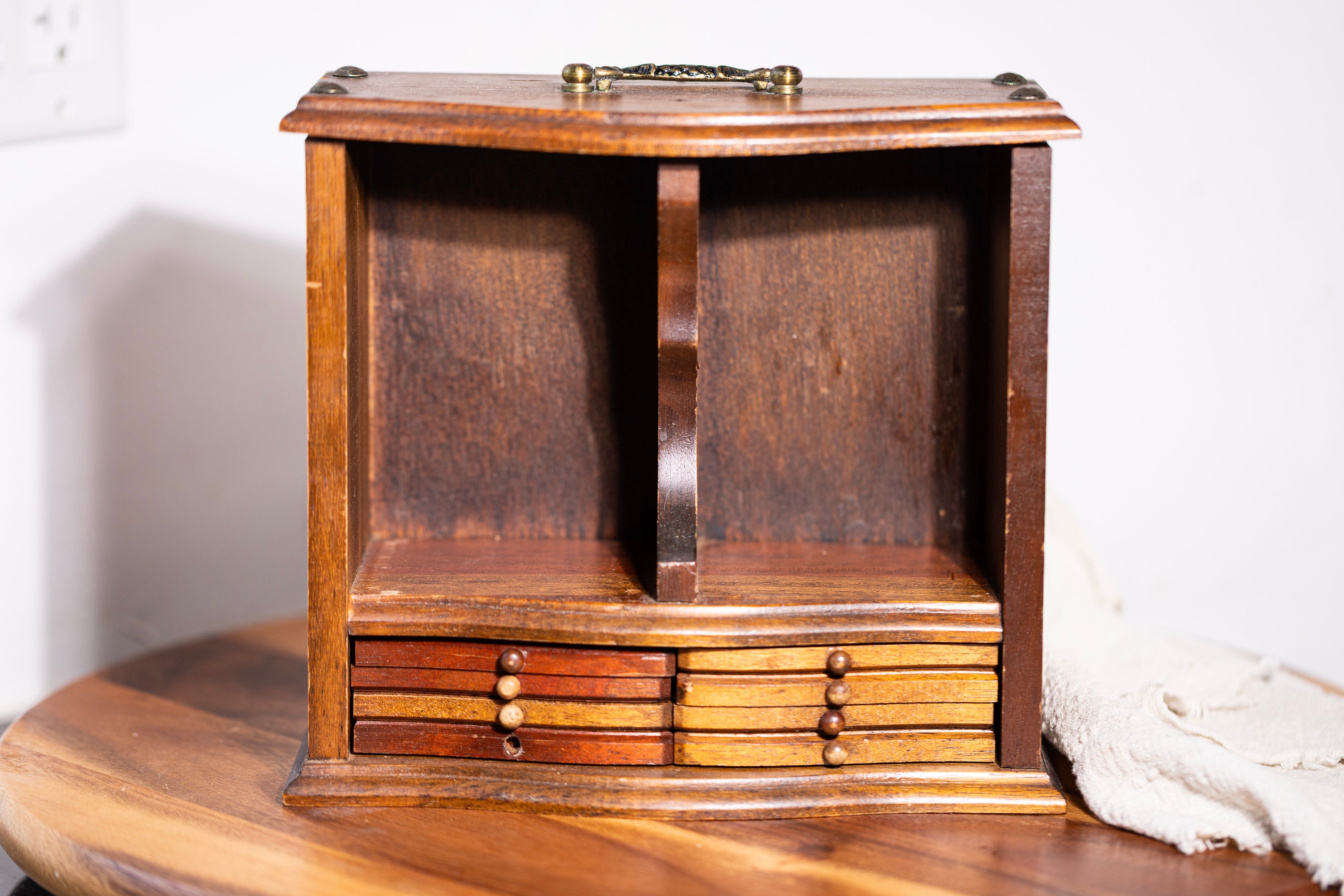 Mid century style amber decanter with wood case