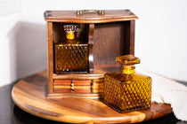 Vintage liquor bottle with geometric textured glass