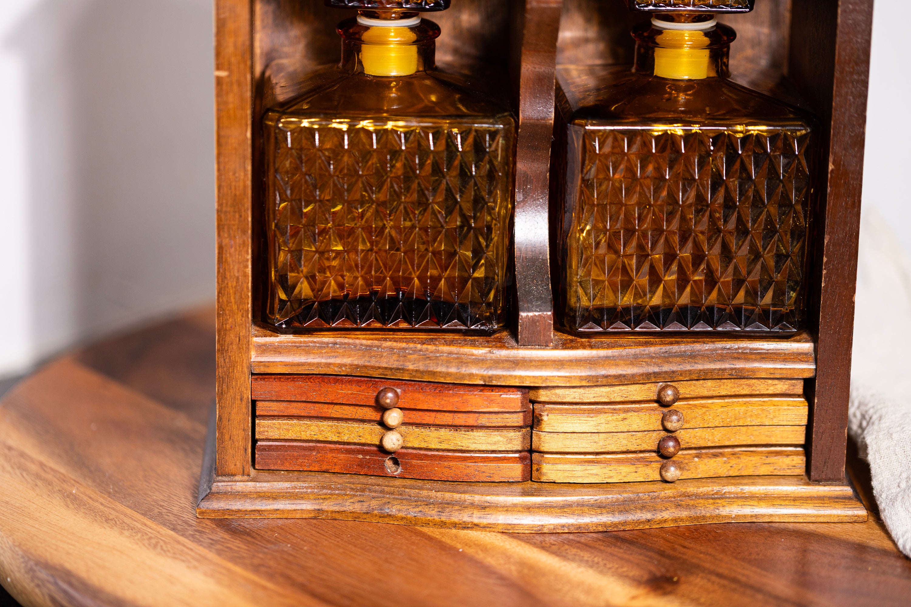 Amber glass decanter for bar cart styling
