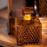 Vintage amber glass decanter set with wooden case