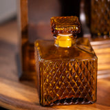 Vintage amber glass decanter set with wooden case