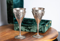 Vintage brass goblets set with green velvet box