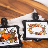 Vintage Cast Iron Trivet Set with Autumn Harvest Tiles