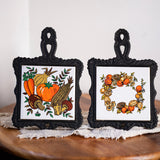Vintage Cast Iron Trivet Set with Autumn Harvest Tiles