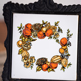 Vintage Cast Iron Trivet Set with Autumn Harvest Tiles
