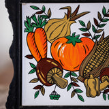 Vintage Cast Iron Trivet Set with Autumn Harvest Tiles