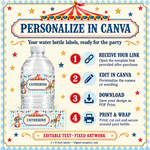 Instructions for accessing the bottle label template, editing in Canva, downloading, printing and wrapping; text editable, artwork fixed.