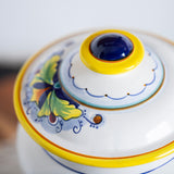 Vintage Italian Biscotti Jar | Hand Painted Ceramic Cookie Canister with Lemons & Blueberries | Italian Kitchen Decor