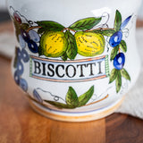 Vintage Italian Biscotti Jar | Hand Painted Ceramic Cookie Canister with Lemons & Blueberries | Italian Kitchen Decor