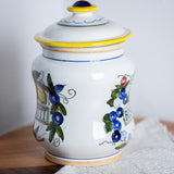 Vintage Italian Biscotti Jar | Hand Painted Ceramic Cookie Canister with Lemons & Blueberries | Italian Kitchen Decor