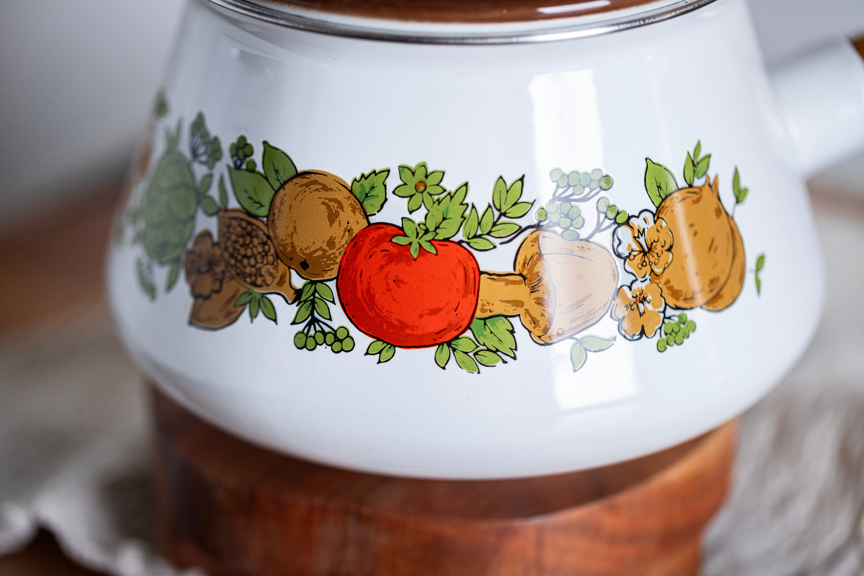 Vintage white enamel saucepan for farmhouse kitchen decor