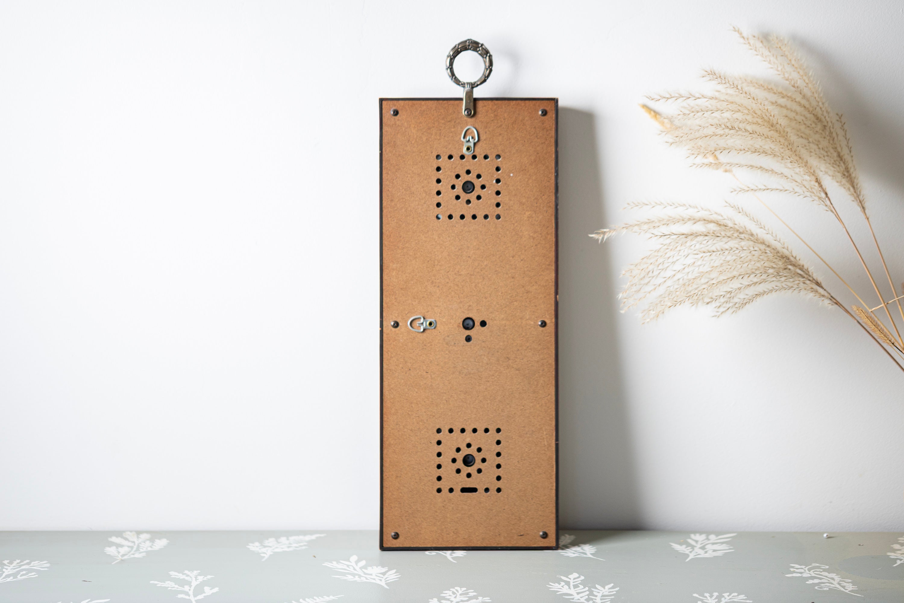 Wooden vintage wall decor featuring built in thermometer barometer and hygrometer
