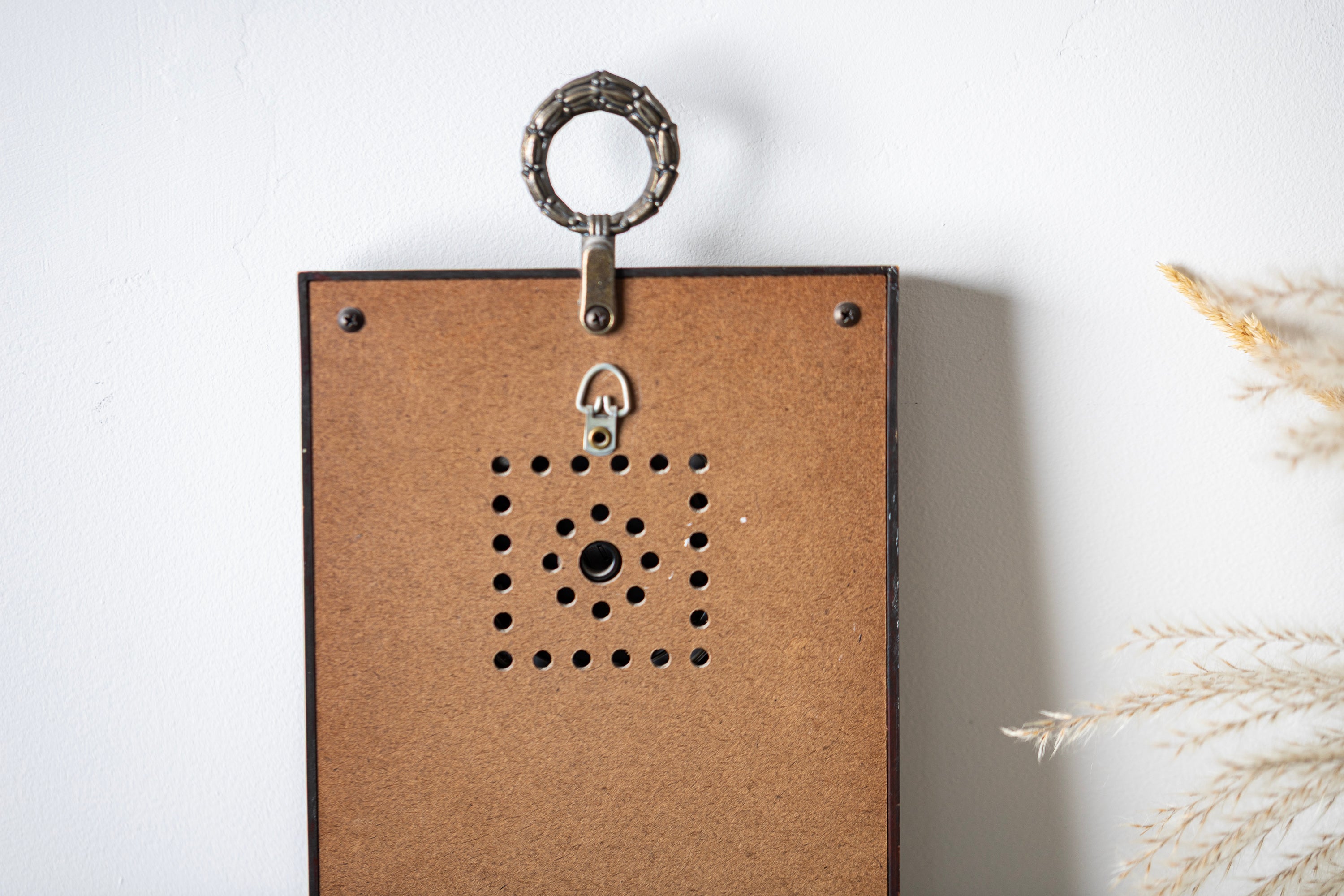 Rustic retro weather station wall hanging with warm wood finish and vintage character