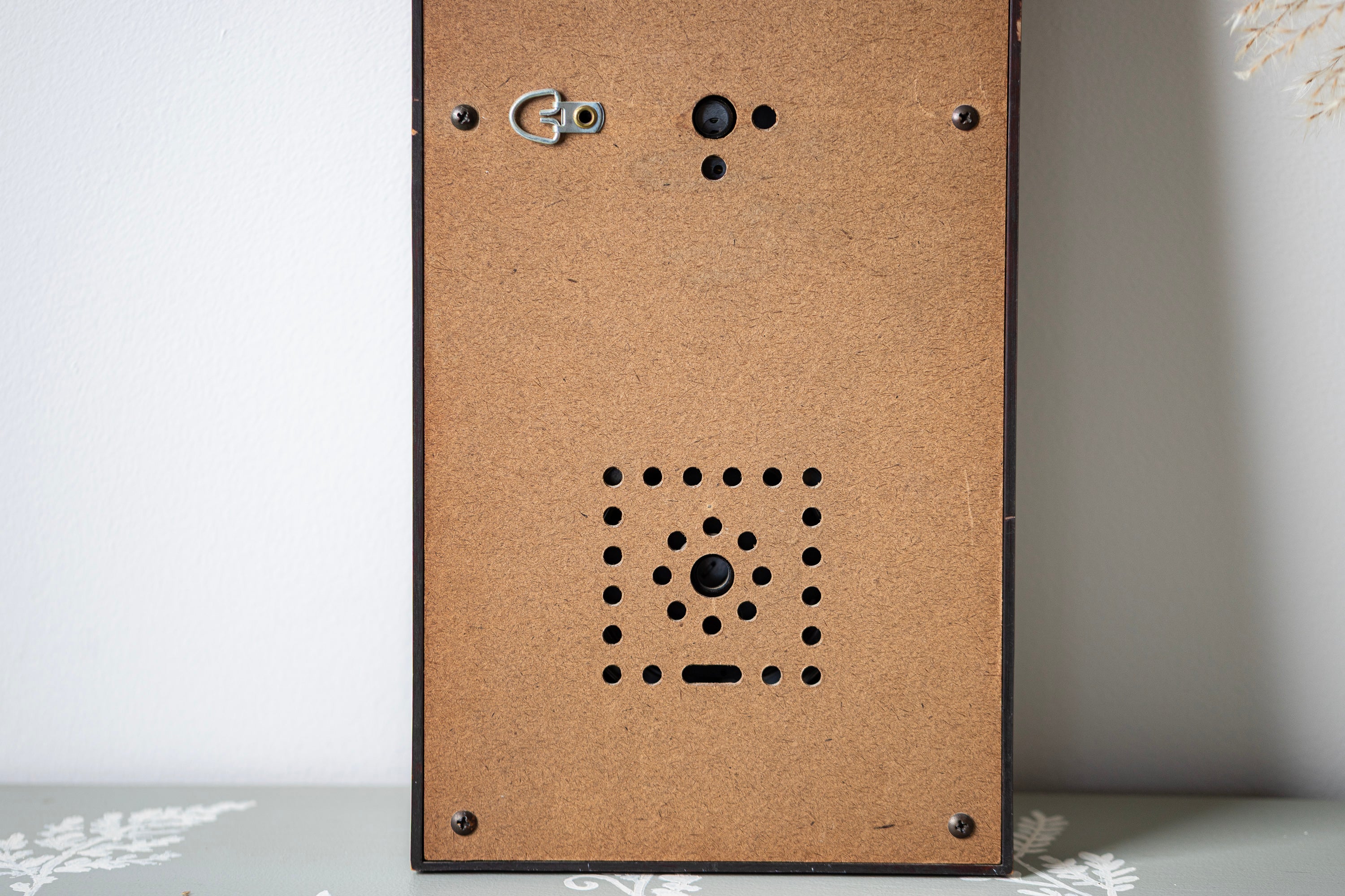 rustic retro weather station wall hanging with warm wood finish and vintage character
